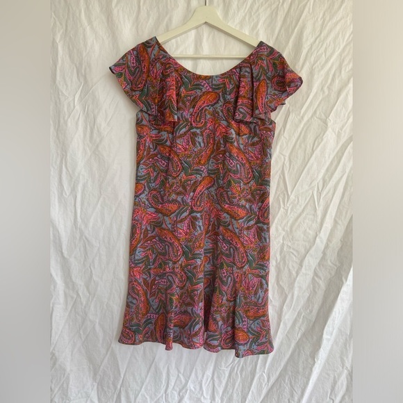 J. Crew Silk Dress Paisley Print Flounce Hem Pink Blue Size 4 - Picture 2 of 16